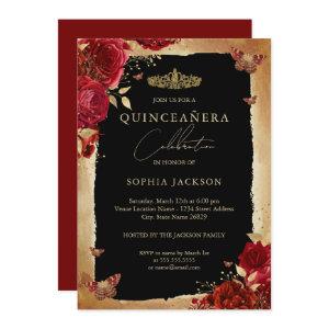 Red Rose Gold Elegant Quinceanera