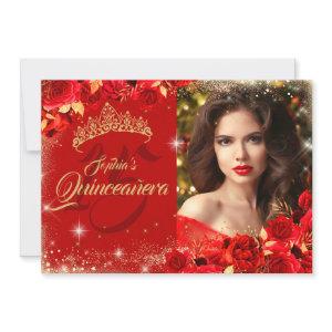 Red Rose Gold Quinceanera Floral Photo