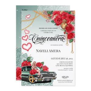 Red Rose Green Lowrider Mexicana Chola Quinceañera