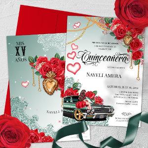 Red Rose Green Lowrider Mexicana Chola Quinceanera