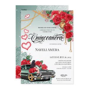 Red Rose Green Lowrider Mexicana Quince Birthday
