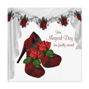 Red Rose High Heel Shoes Quinceanera