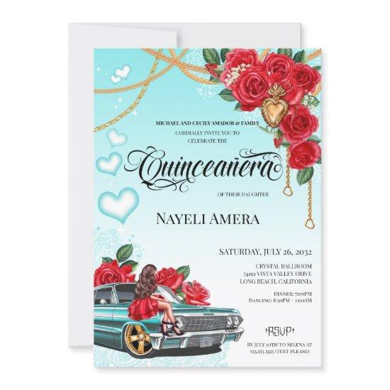 Red Rose Lowrider Chola Chicano Quinceanera
