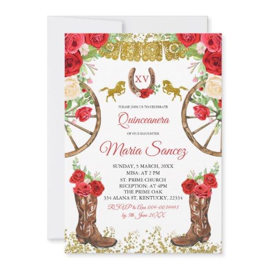 Red Rose Mexican Charra Quinceañera