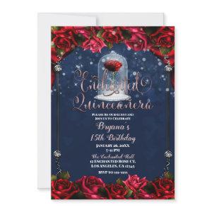 Red Rose Navy Blue Gold Quinceañera 15 15th Party