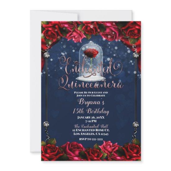 Red Rose Navy Blue Gold Quinceañera 15 15th Party