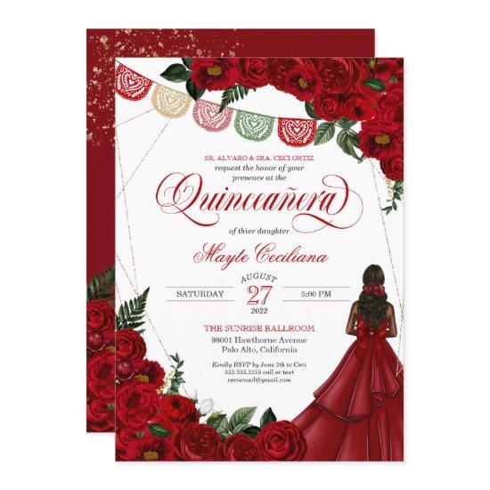 Red Rose & Papel Picado Quinceañera 15th Birthday