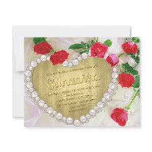 Red Rose Pearl Heart Quinceañera