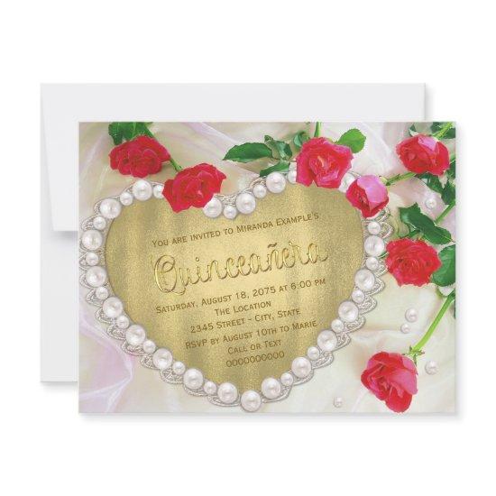 Red Rose Pearl Heart Quinceañera