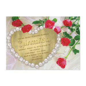 Red Rose Pearl Heart Quinceañera