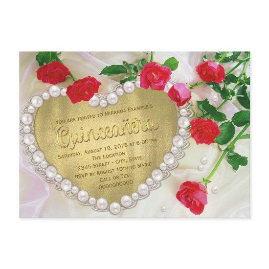 Red Rose Pearl Heart Quinceañera