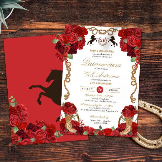 Red Rose Rustic Elegant Charro Quinceañera