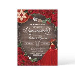 Red Rose Western Charra Mariachi Quinceañera Invit