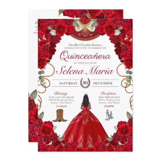 Red Roses Charro Elegant Peony Rose Quinceanera