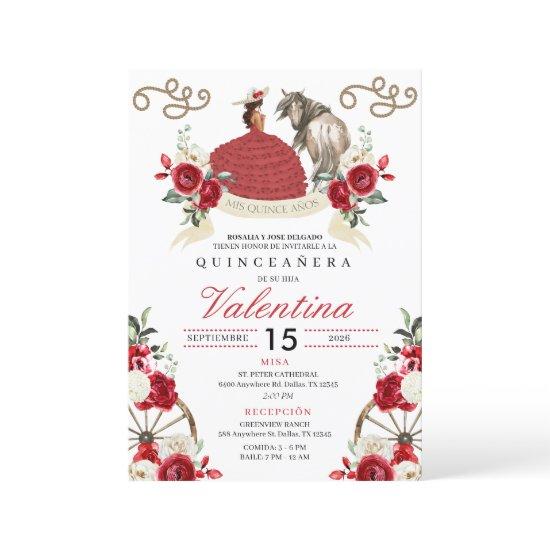 Red Roses Cowgirl Western Mariachi Quinceañera
