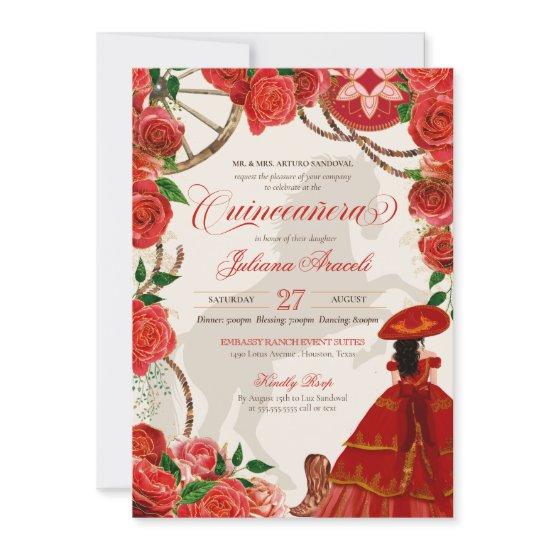Red Roses Elegant Charro Mariachi Quinceanera