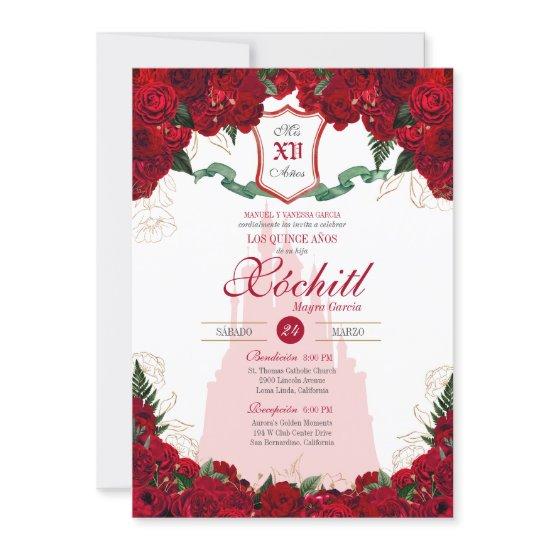 Red Roses Elegant Princess Royalty Quinceanera