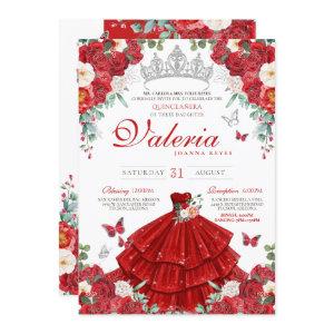 Red Roses Elegant Silver Butterfly Quinceañera