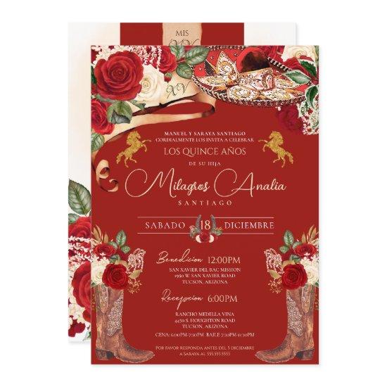 Red Roses Fancy Mariachi Charra Quinceanera