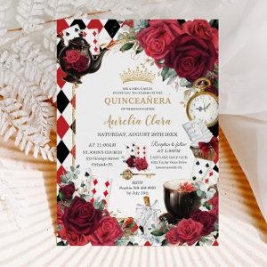 Red Roses Floral Alice in Wonderland Quinceañera