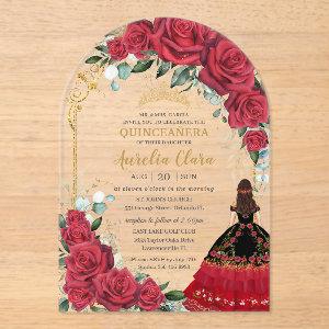 Red Roses Floral Black Charro Quinceañera Arch Acrylic