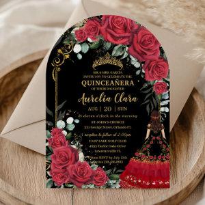 Red Roses Floral Black Charro Quinceañera Arch