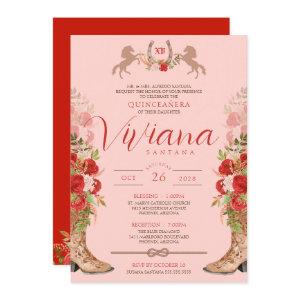 Red Roses Floral Boots Western Charra Quinceanera