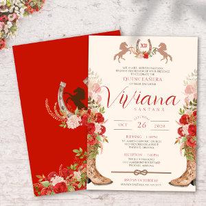 Red Roses Floral Boots Western Charra Quinceanera