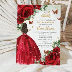 Red Roses Floral Butterflies Quinceañera Sweet 16