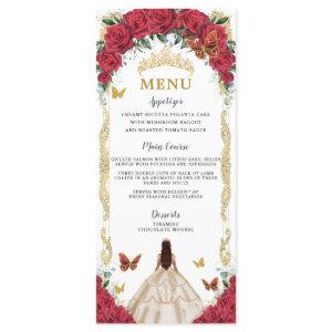 Red Roses Floral Champagne Dress Quinceañera Menu