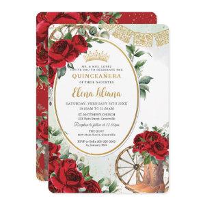 Red Roses Floral Charro Boots Quinceañera Sweet 16