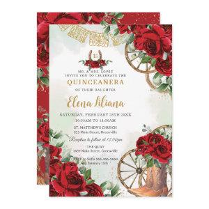 Red Roses Floral Charro Boots Sweet 16 Quinceañera