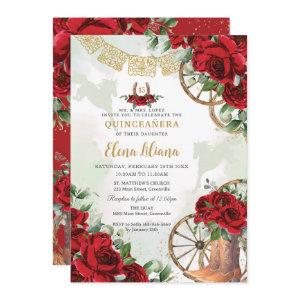 Red Roses Floral Charro Boots Sweet 16 Quinceañera