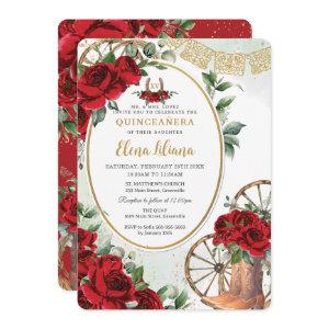 Red Roses Floral Charro Boots Sweet 16 Quinceañera