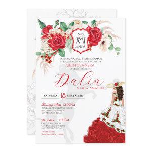 Red Roses Floral Crest Charro Charra Quinceanera