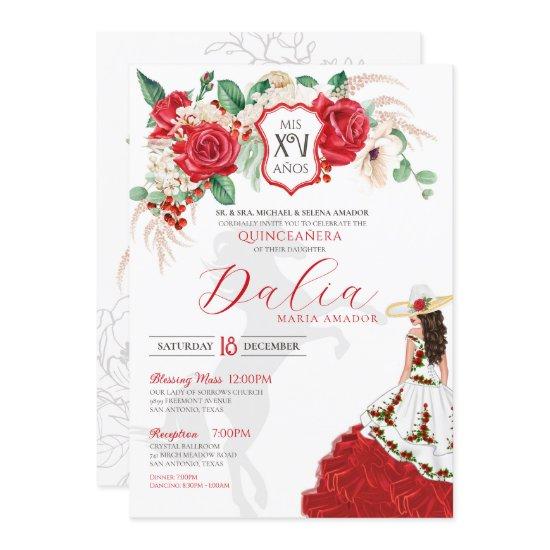 Red Roses Floral Crest Charro Charra Quinceanera