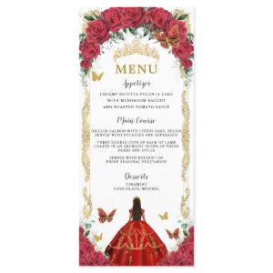 Red Roses Floral Quinceañera Brown Princess Menu