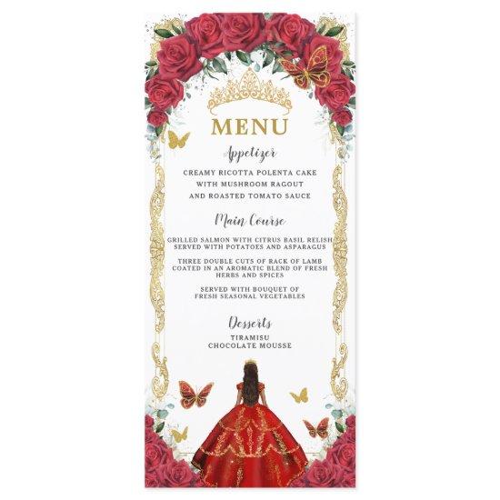 Red Roses Floral Quinceañera Brown Princess Menu