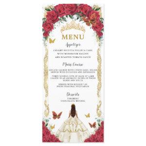 Red Roses Floral Quinceañera White Dress Menu