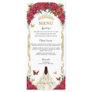 Red Roses Floral White Dress Quinceañera XV Menu