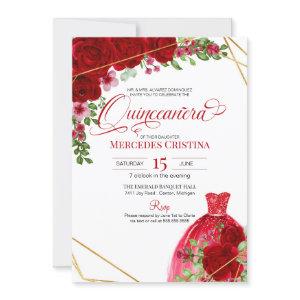 Red Roses & Glitter Dress Glamorous Quinceañera