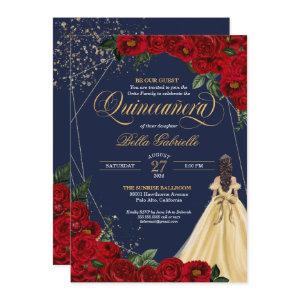 Red Roses Gold Beauty & the Beast Quinceañera