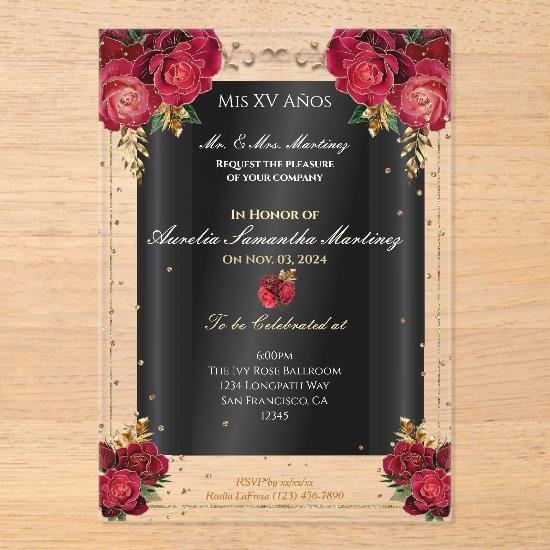 Red Roses, Gold, & Black Quinceañera  Acrylic