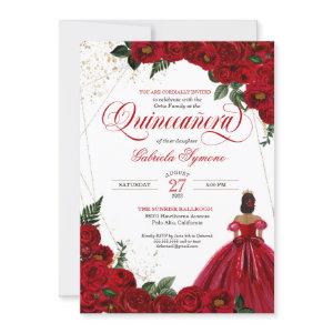 Red Roses & Gold Elegant Gown Quinceañera