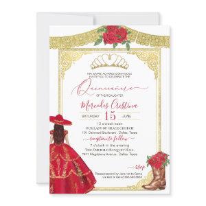 Red Roses Gold Elegant Western Charro Quinceanera