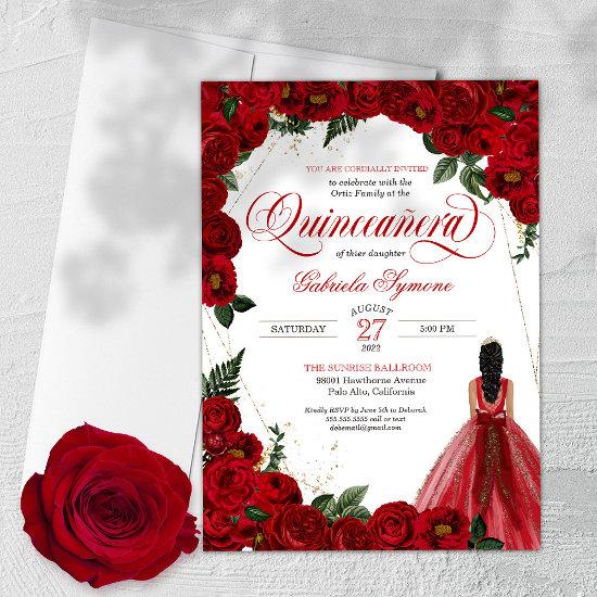 Red Roses & Gold Fancy Red Ball Gown Quinceañera I
