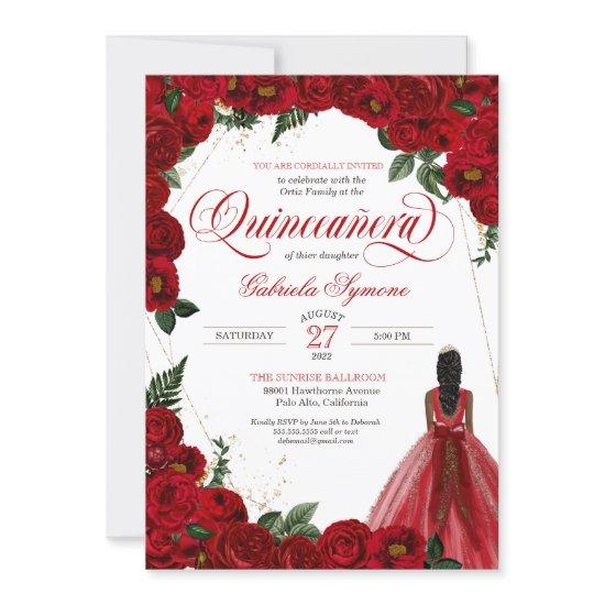Red Roses & Gold Fancy Red Ball Gown Quinceañera I