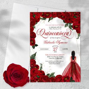 Red Roses & Gold Fancy Red Ball Gown Quinceañera