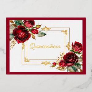 Red Roses Gold Foil Quinceañera  Foil