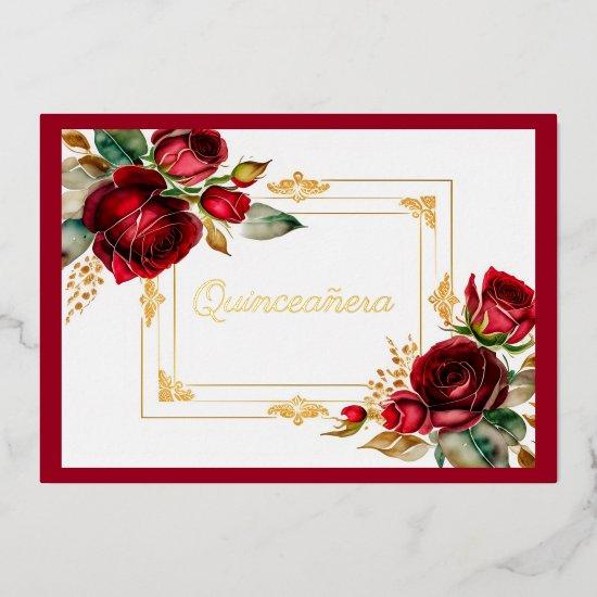 Red Roses Gold Foil Quinceañera  Foil